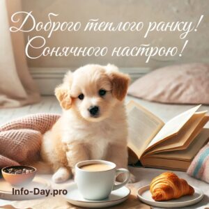 Доброго теплого ранку! Сонячного настрою! Привітання від милого цуценя